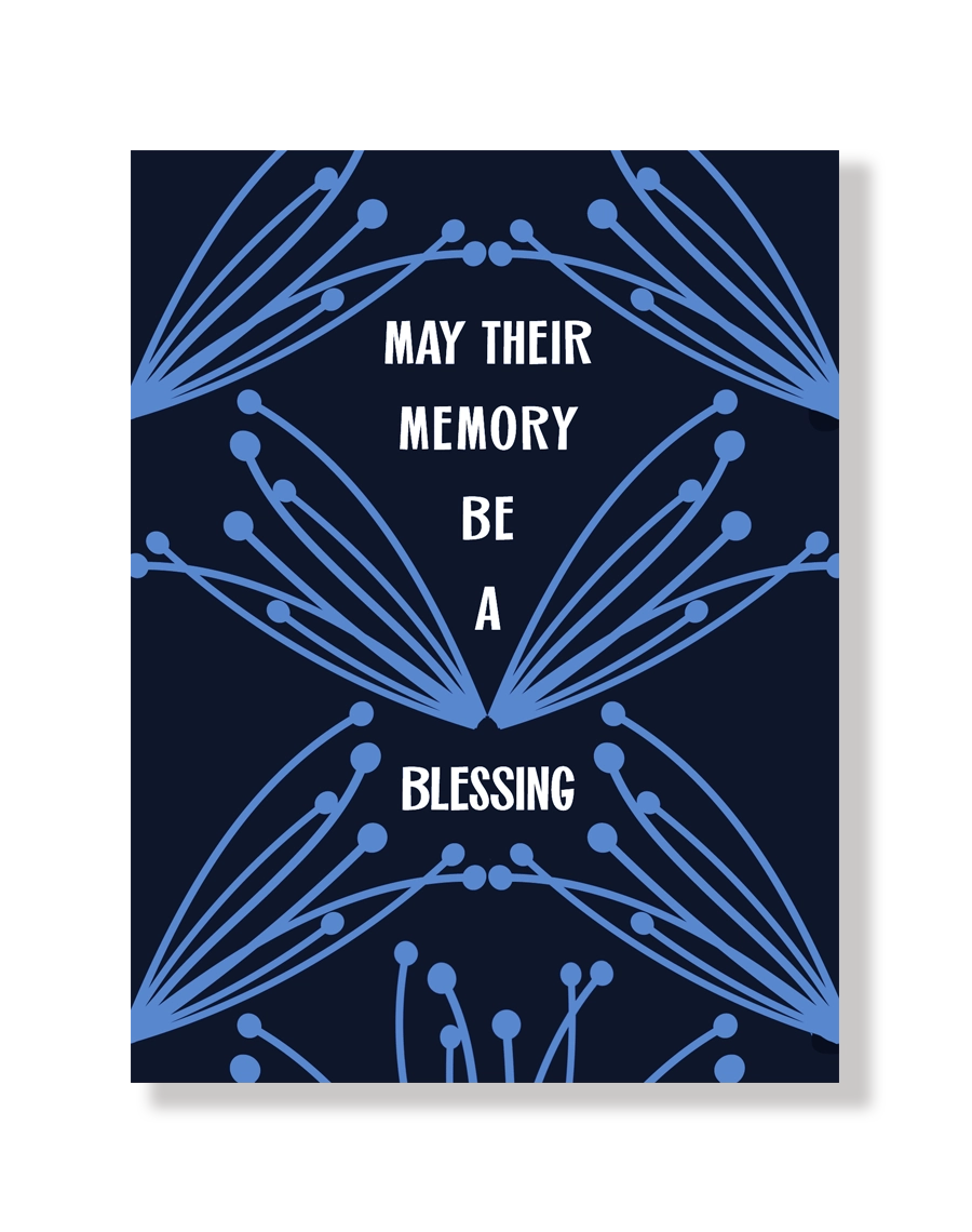 Blue floral design with white text on a dark blue background