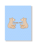 Card with two bears and 'Mazel Tov!' text on a background of blue Jewish stars 