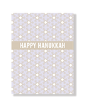 Card with 'Happy Hanukkah' text on a star patterned background