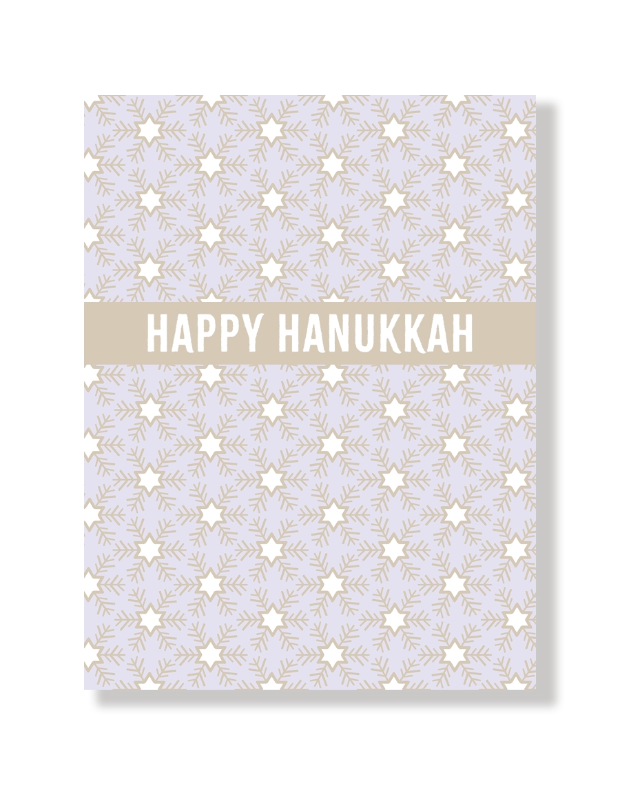 Card with 'Happy Hanukkah' text on a star patterned background