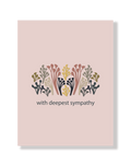 Sympathy card with floral design and 'with deepest sympathy' text on a light peach background